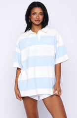Catch A Wink Oversized Short Sleeve Rugby Shirt Blue / White Stripe