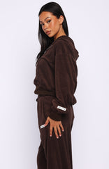 Causing Commotion Terry Boxy Zip Front Hoodie Chocolate