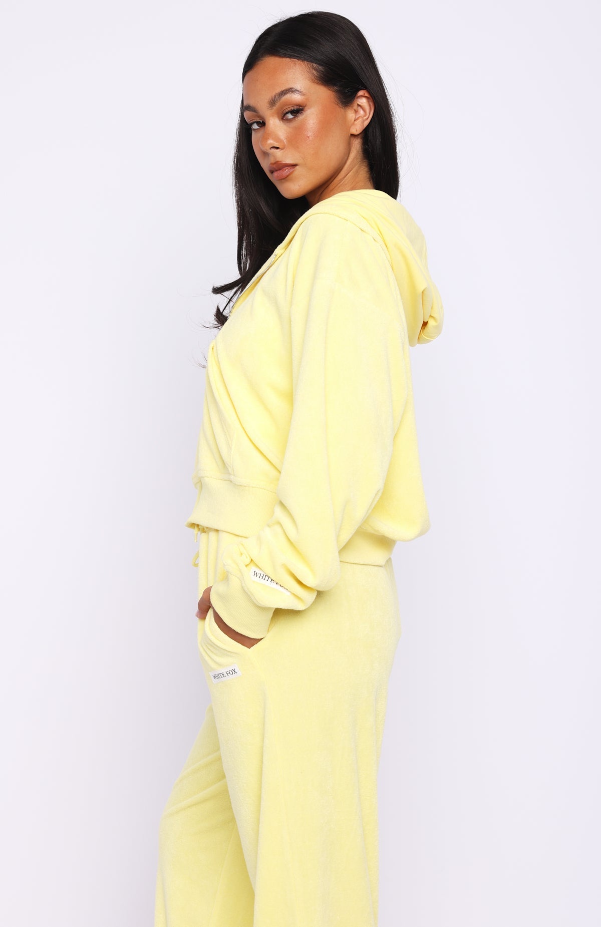 Causing Commotion Terry Boxy Zip Front Hoodie Lemon