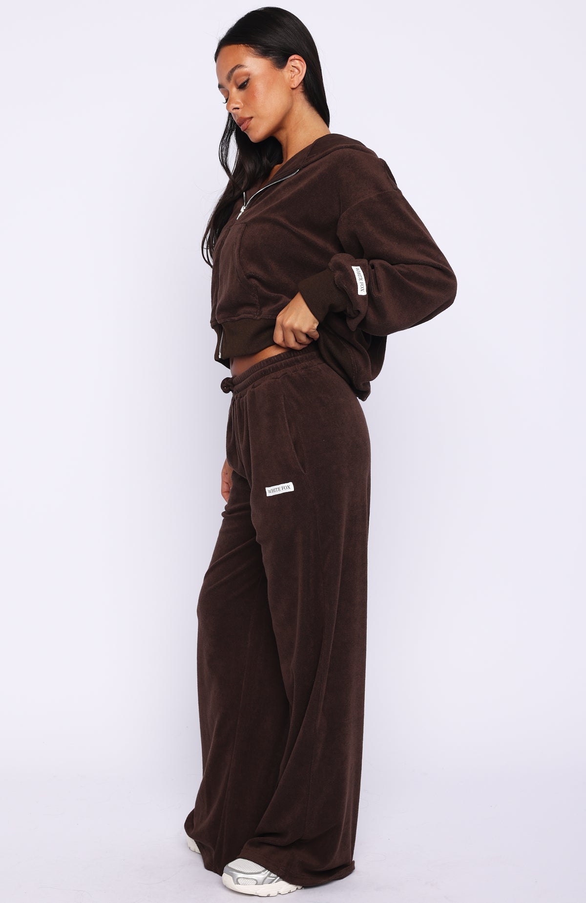 Causing Commotion Terry Wide Leg Sweatpants Chocolate