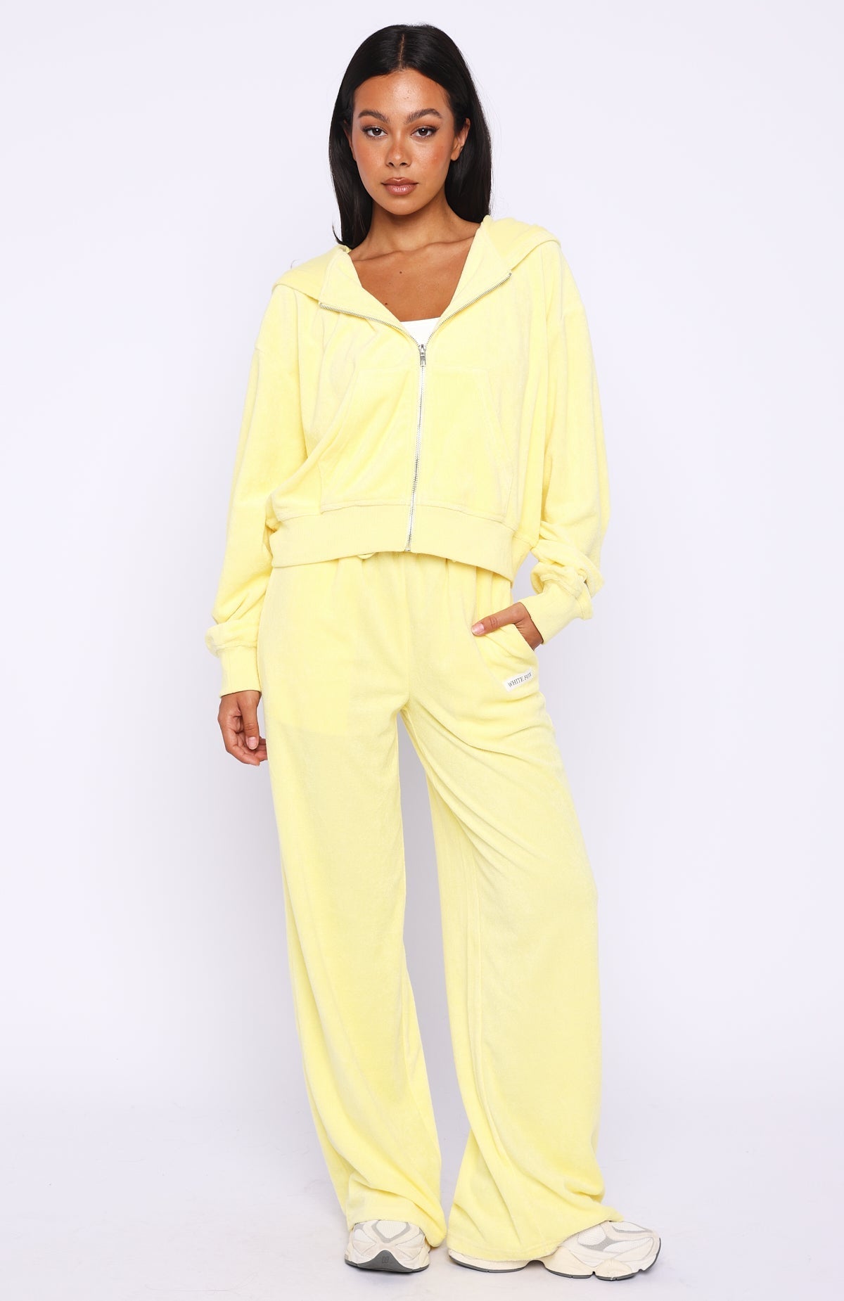Causing Commotion Terry Boxy Zip Front Hoodie Lemon