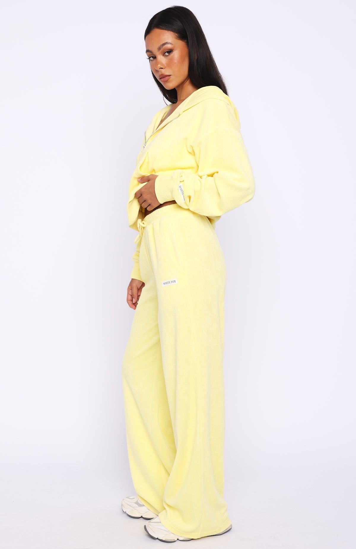 Causing Commotion Terry Wide Leg Sweatpants Lemon