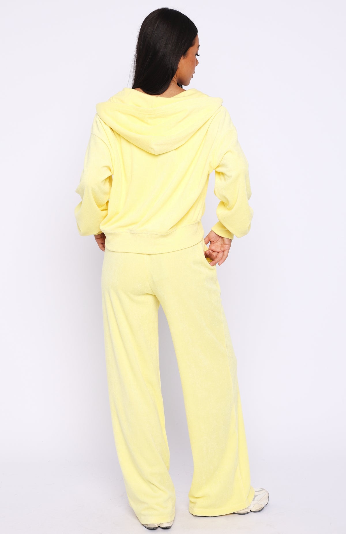Causing Commotion Terry Wide Leg Sweatpants Lemon