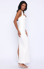 Champagne High Halter Maxi Dress White