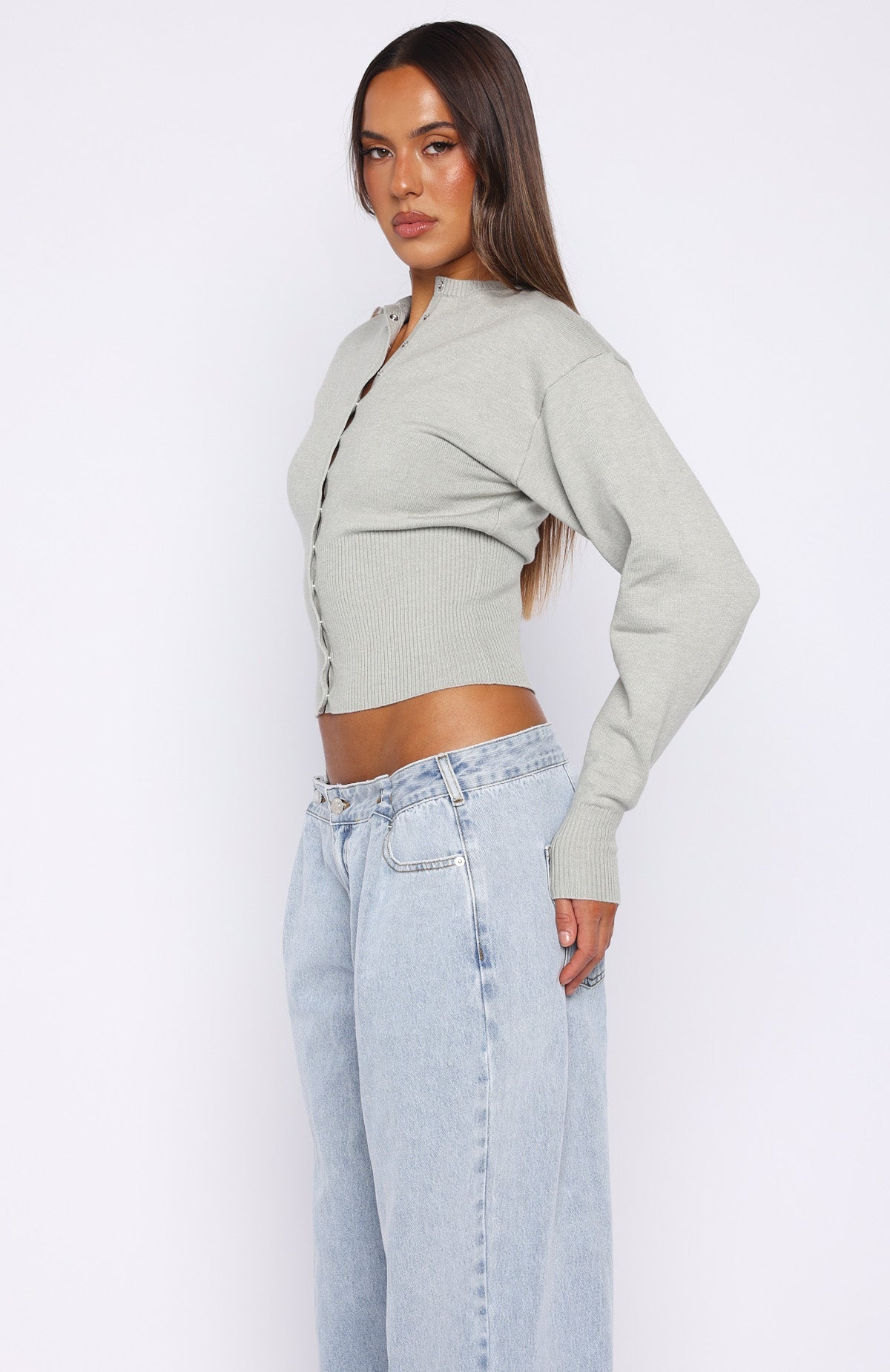 Cindy Cinched Knit Top Grey