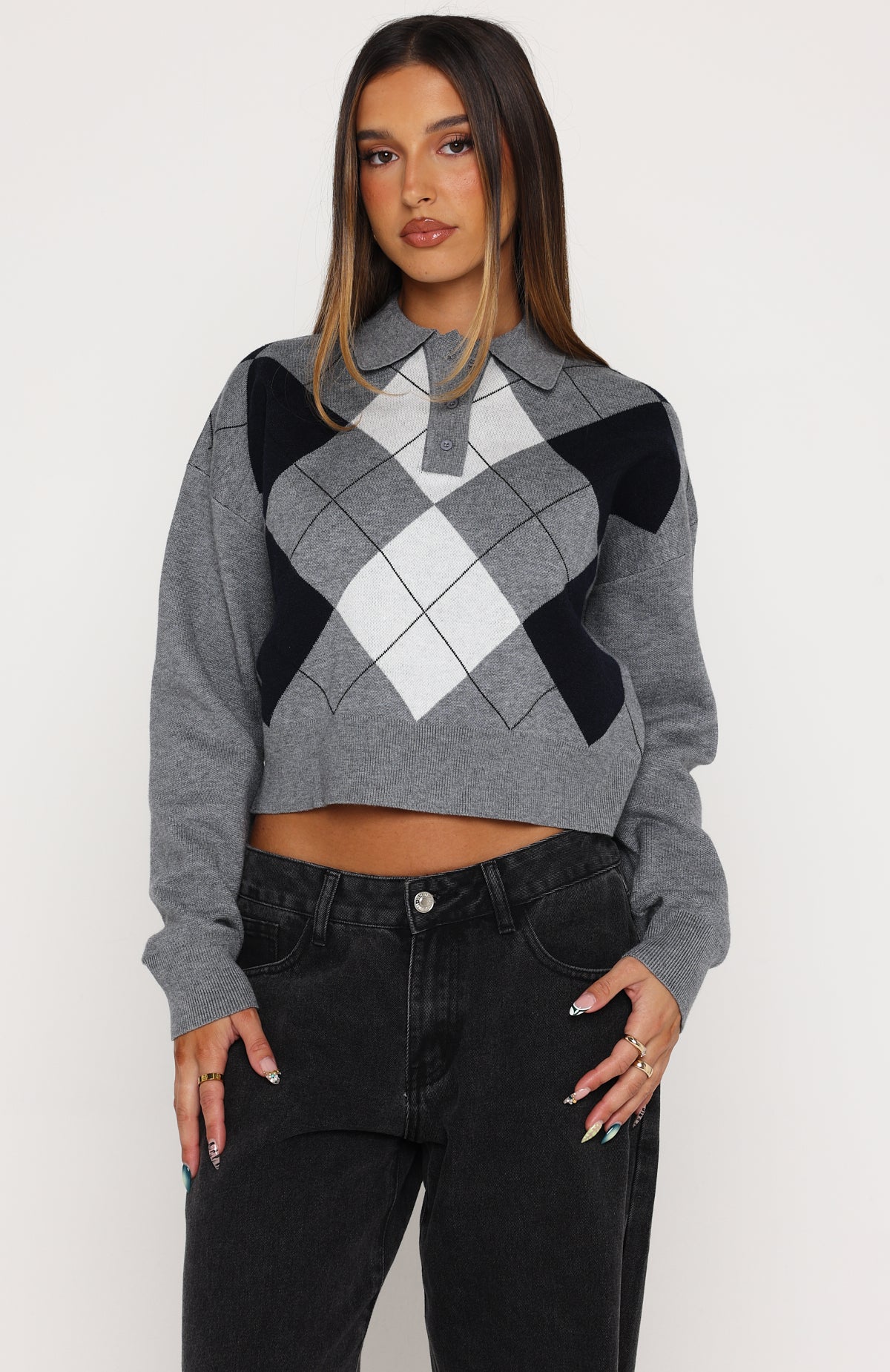 Cinzia Argyle Knit Sweater Navy Winter