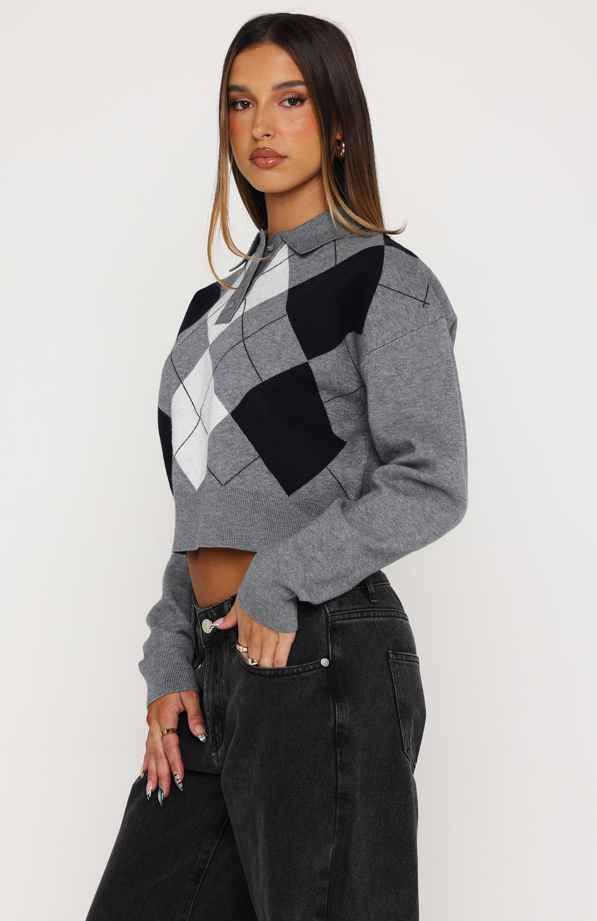 Cinzia Argyle Knit Sweater Navy Winter