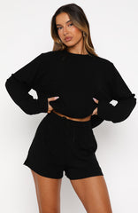 Come A Long Way Soft Lounge Ribbed Shorts Black