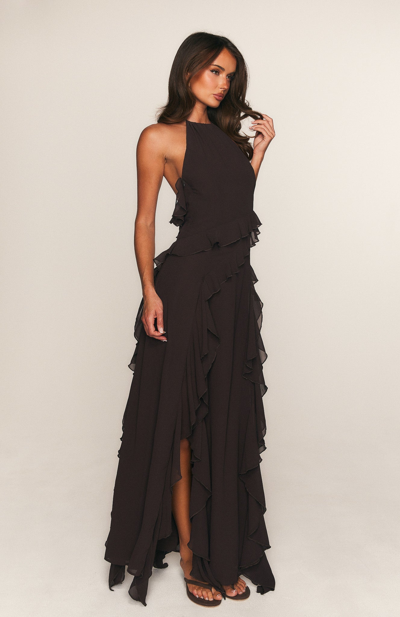 Control The Vibe Halter Maxi Dress Chocolate