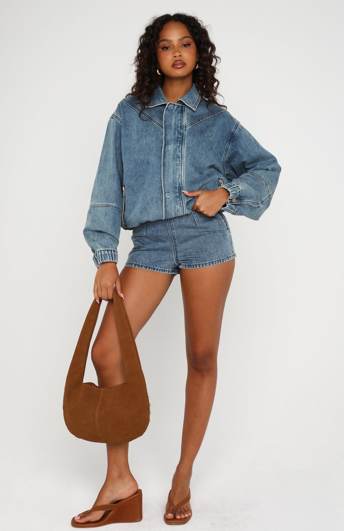 Cooler Than You Denim Bomber Jacket Brown Blue Acid