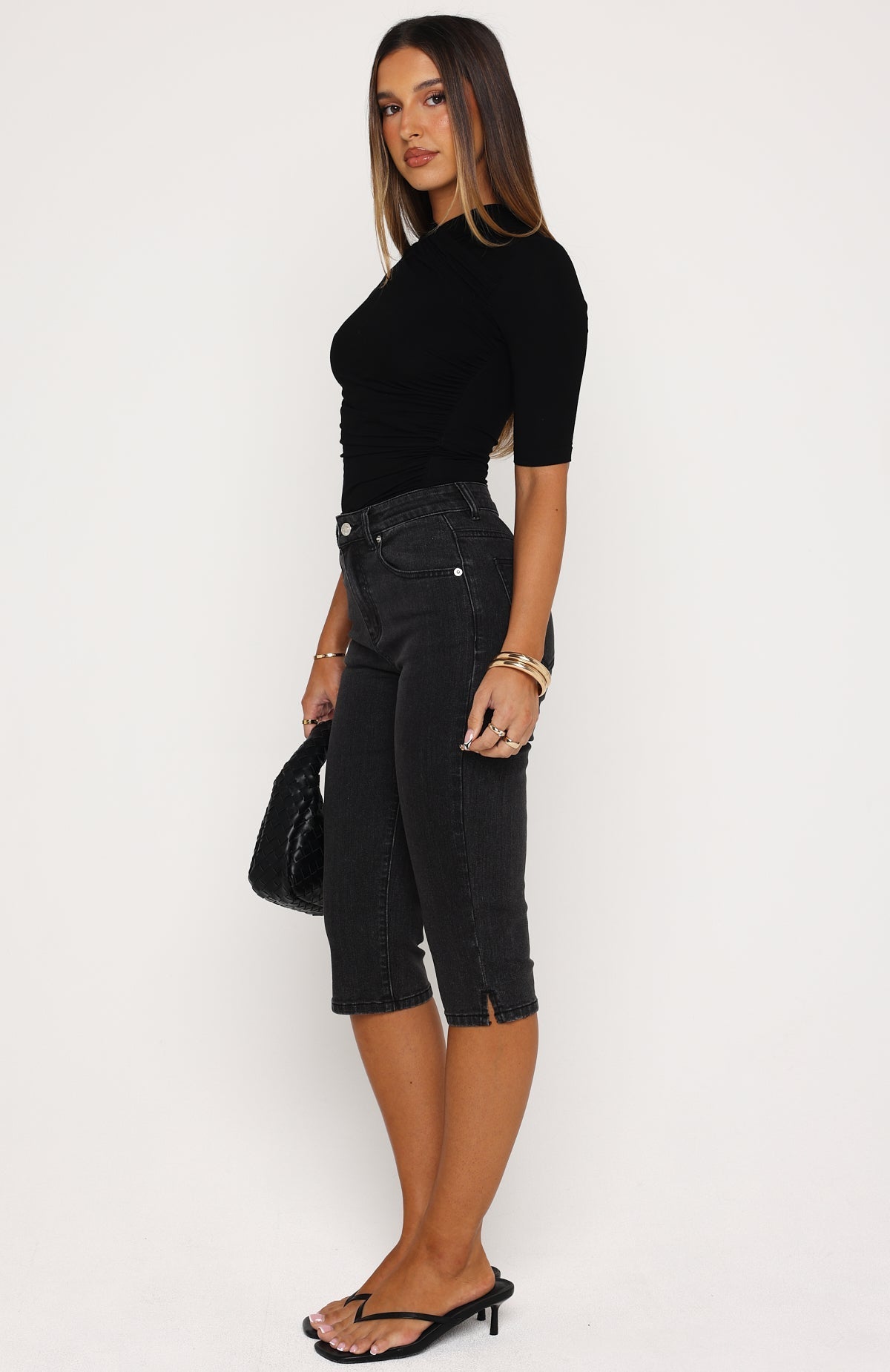 Cynthia High Rise Capri Jeans Black Acid