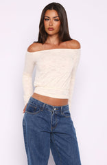 Dancing In The Rain Off Shoulder Long Sleeve Top Cream