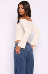 Dancing In The Rain Off Shoulder Long Sleeve Top Cream