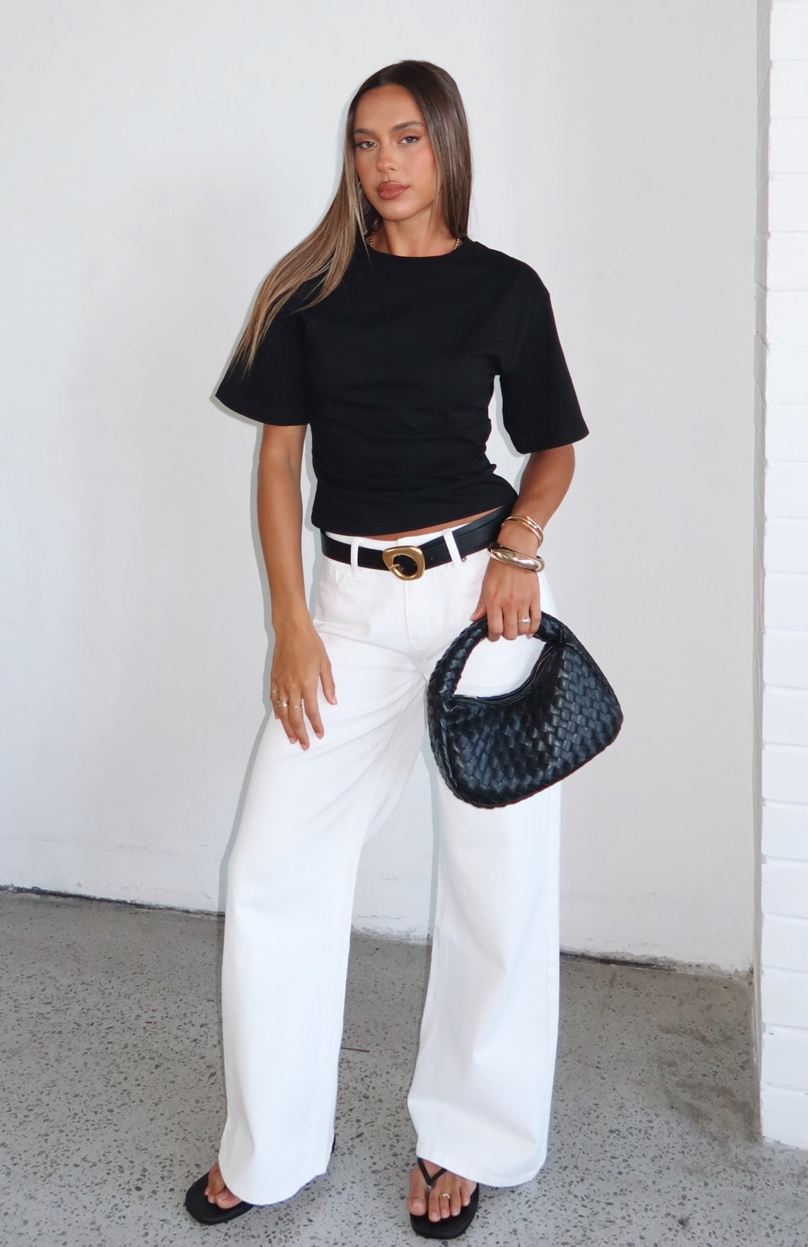Kalaya Mid Rise Wide Leg Jeans Off White