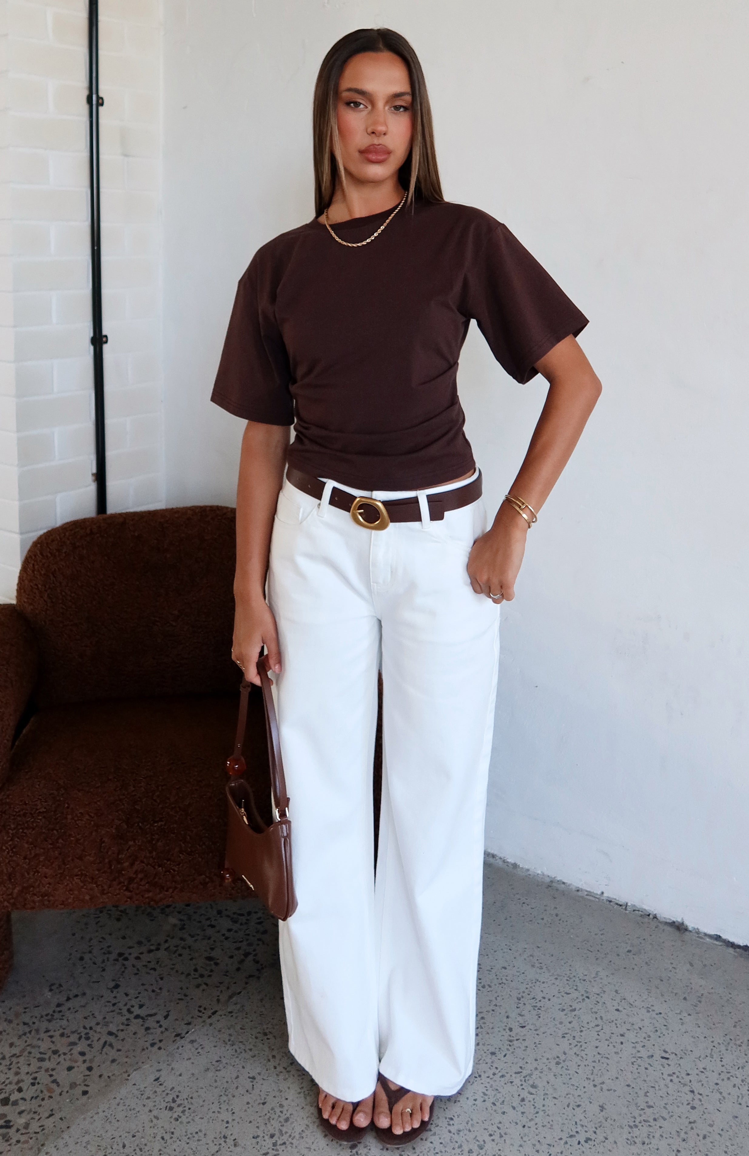 Destination Unknown Cinched Waist Boxy Tee Chocolate