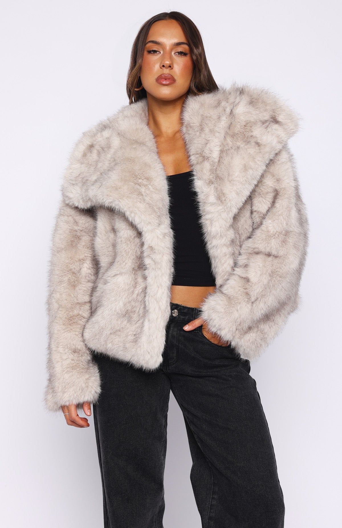 Dirty Martini Faux Fur Jacket Smokey Taupe