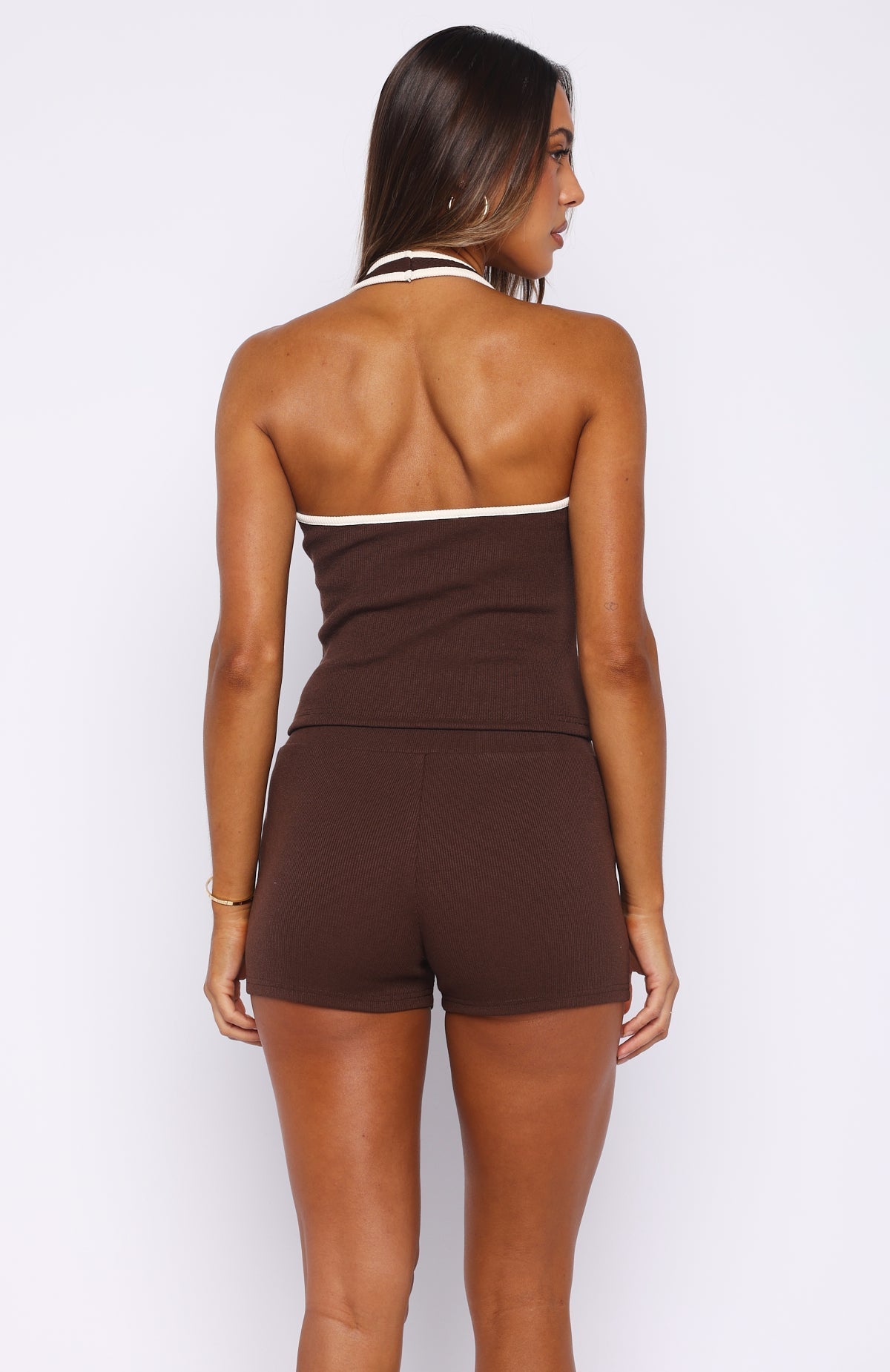 Doing My Best Ribbed Halter Top Chocolate