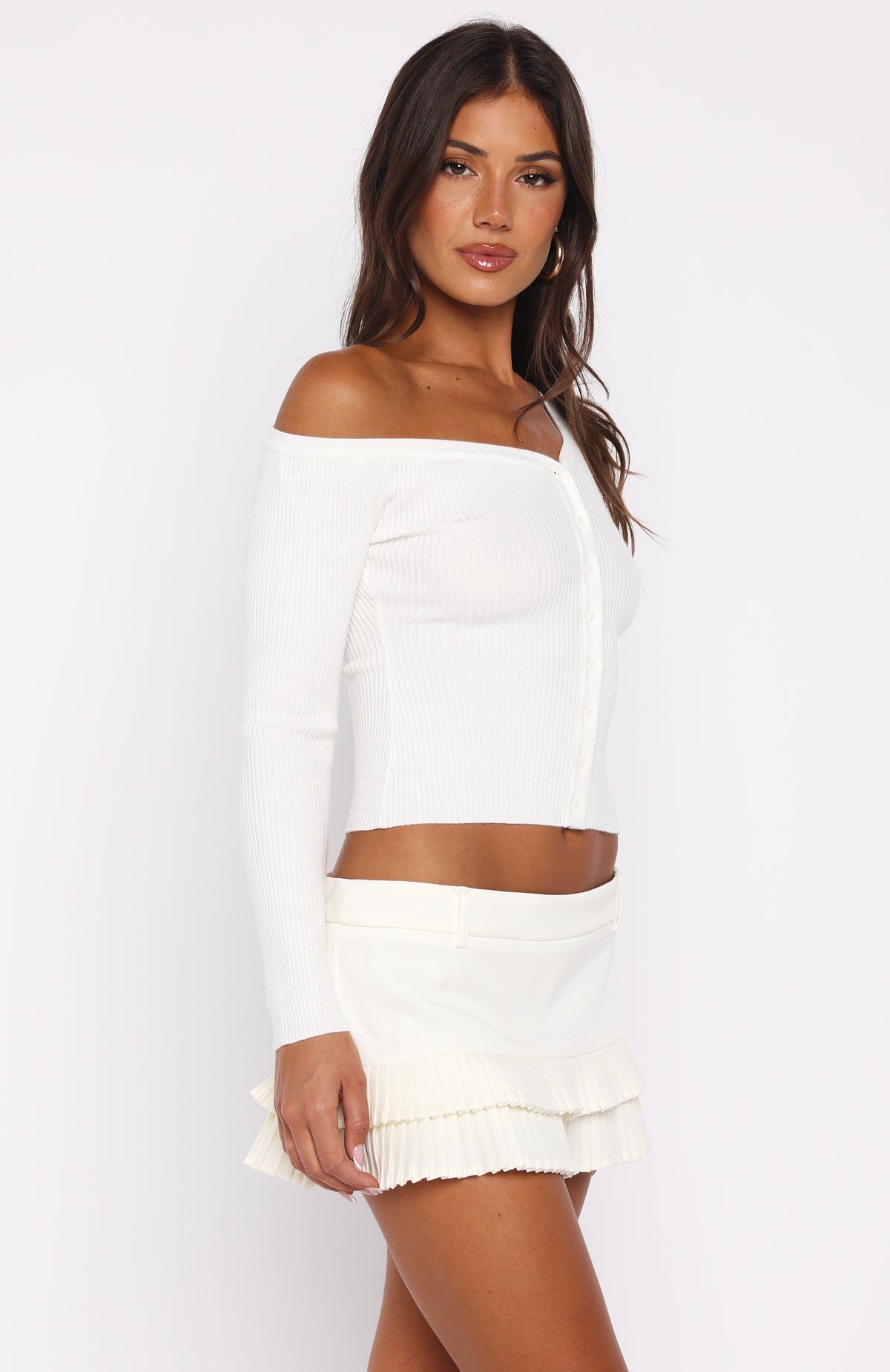 Double Dates Long Sleeve Knit Top White