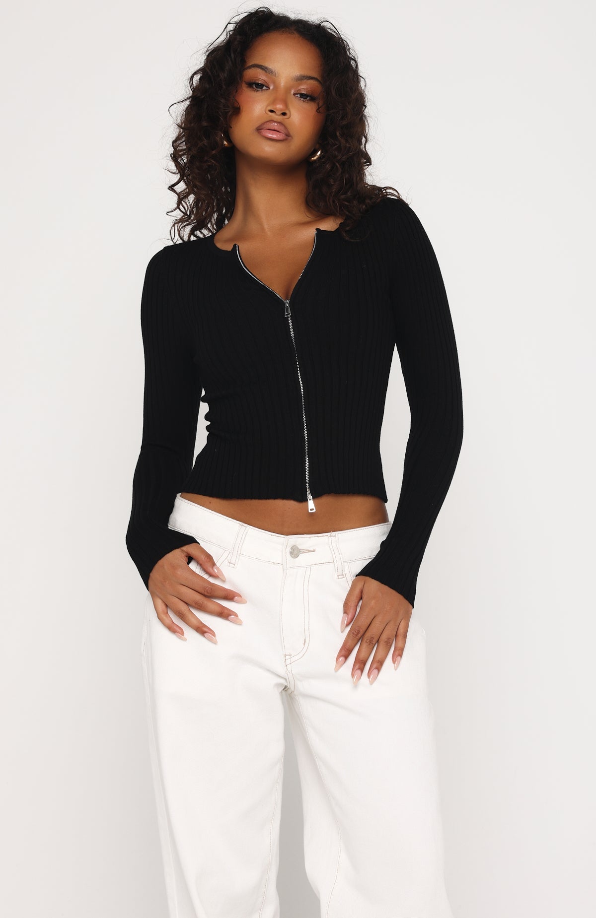 Fine Wine Long Sleeve Knit Top Black