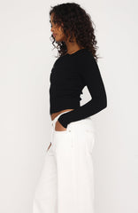 Fine Wine Long Sleeve Knit Top Black