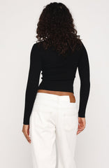 Fine Wine Long Sleeve Knit Top Black