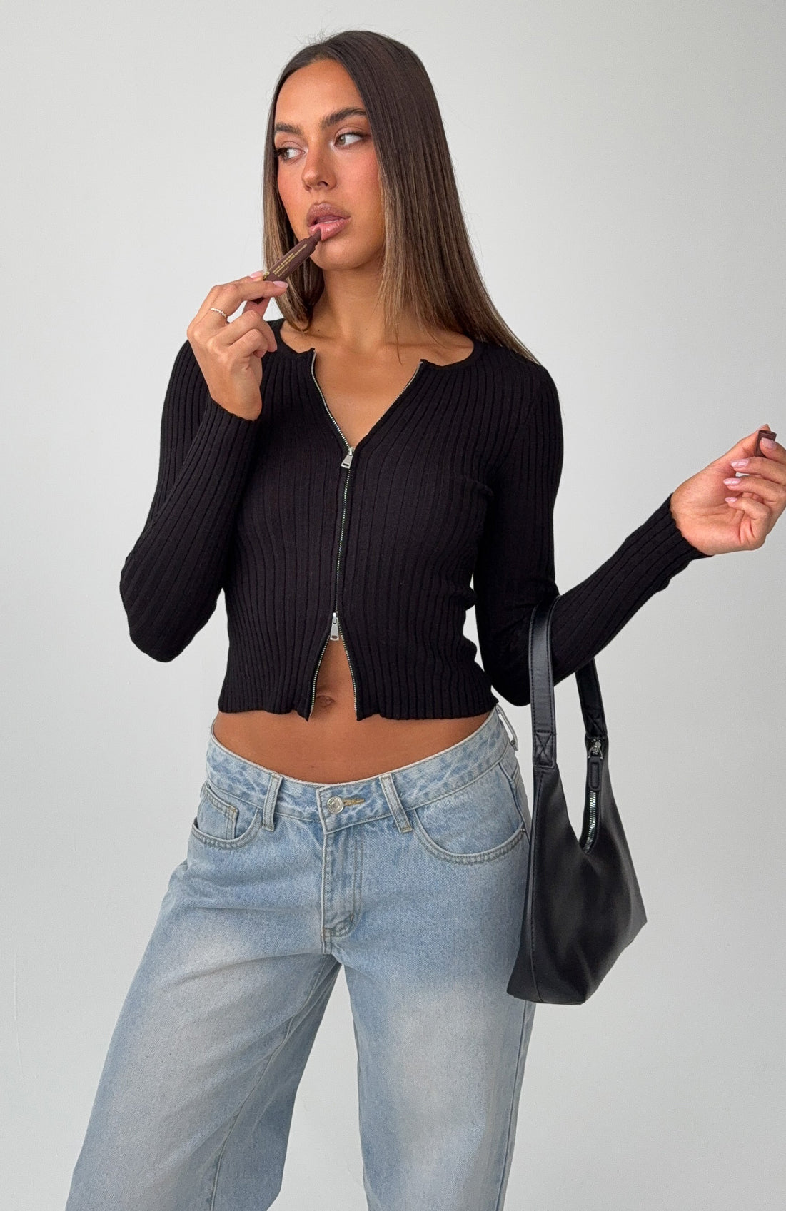 Fine Wine Long Sleeve Knit Top Black