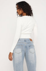 Fine Wine Long Sleeve Knit Top Off White