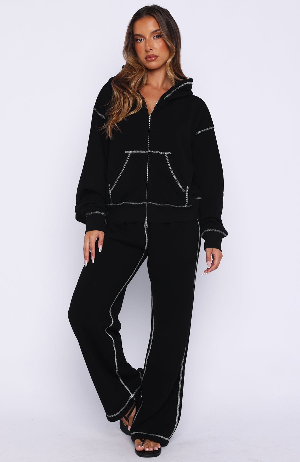 Flashing By Boxy Zip Front Hoodie Black