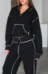 Flashing By Boxy Zip Front Hoodie Black