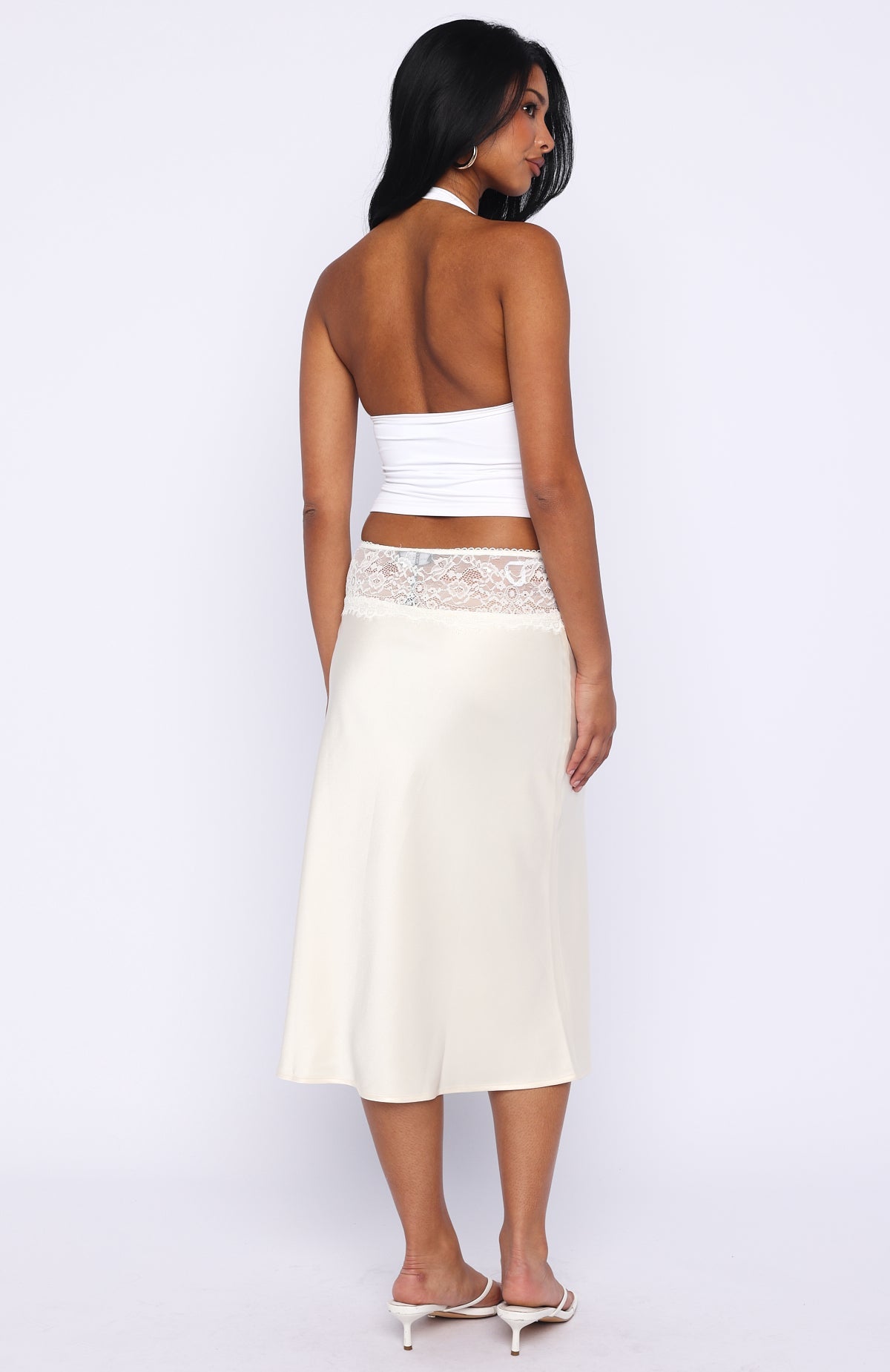 For A Long Time Lace Trim Midi Skirt Cream