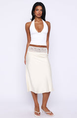 For A Long Time Lace Trim Midi Skirt Cream