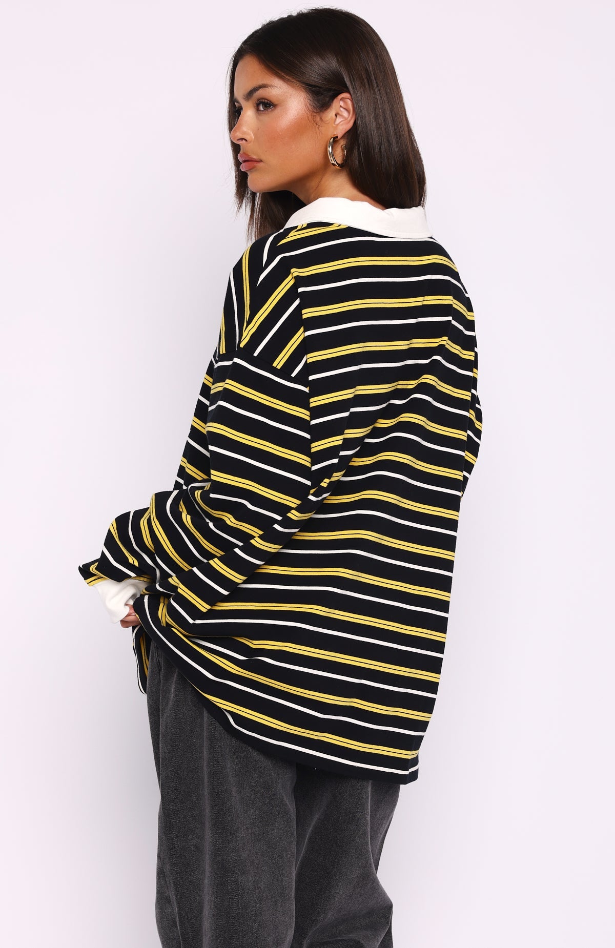 Gentle Affection Long Sleeve Rugby Shirt Black/Yellow Stripe