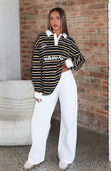 Gentle Affection Long Sleeve Rugby Shirt Black/Yellow Stripe
