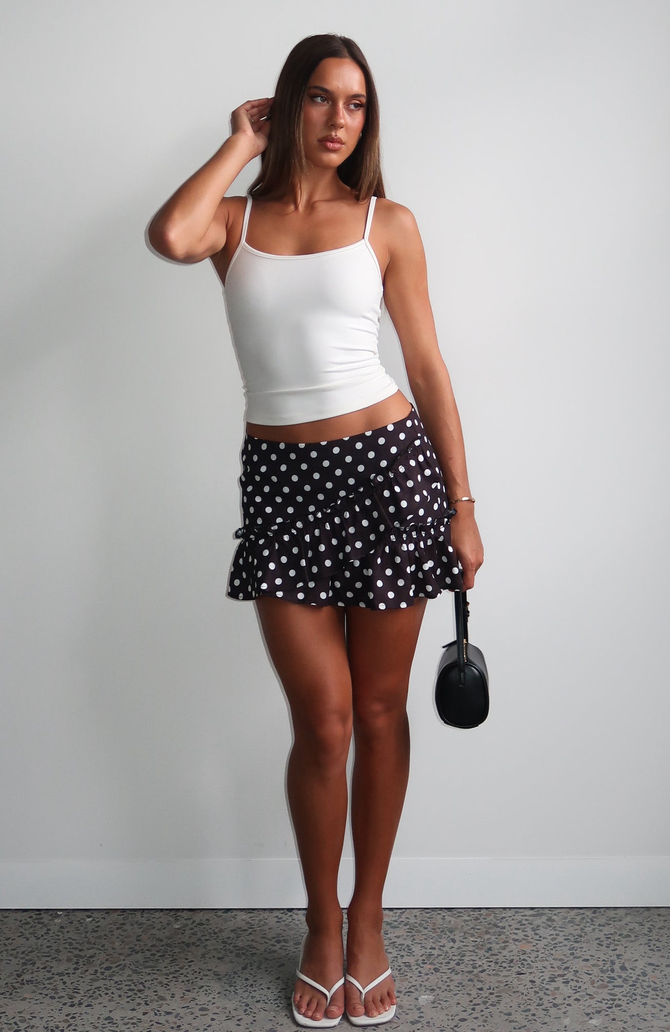 Girly Thoughts Mini Skirt Black Polka Dot