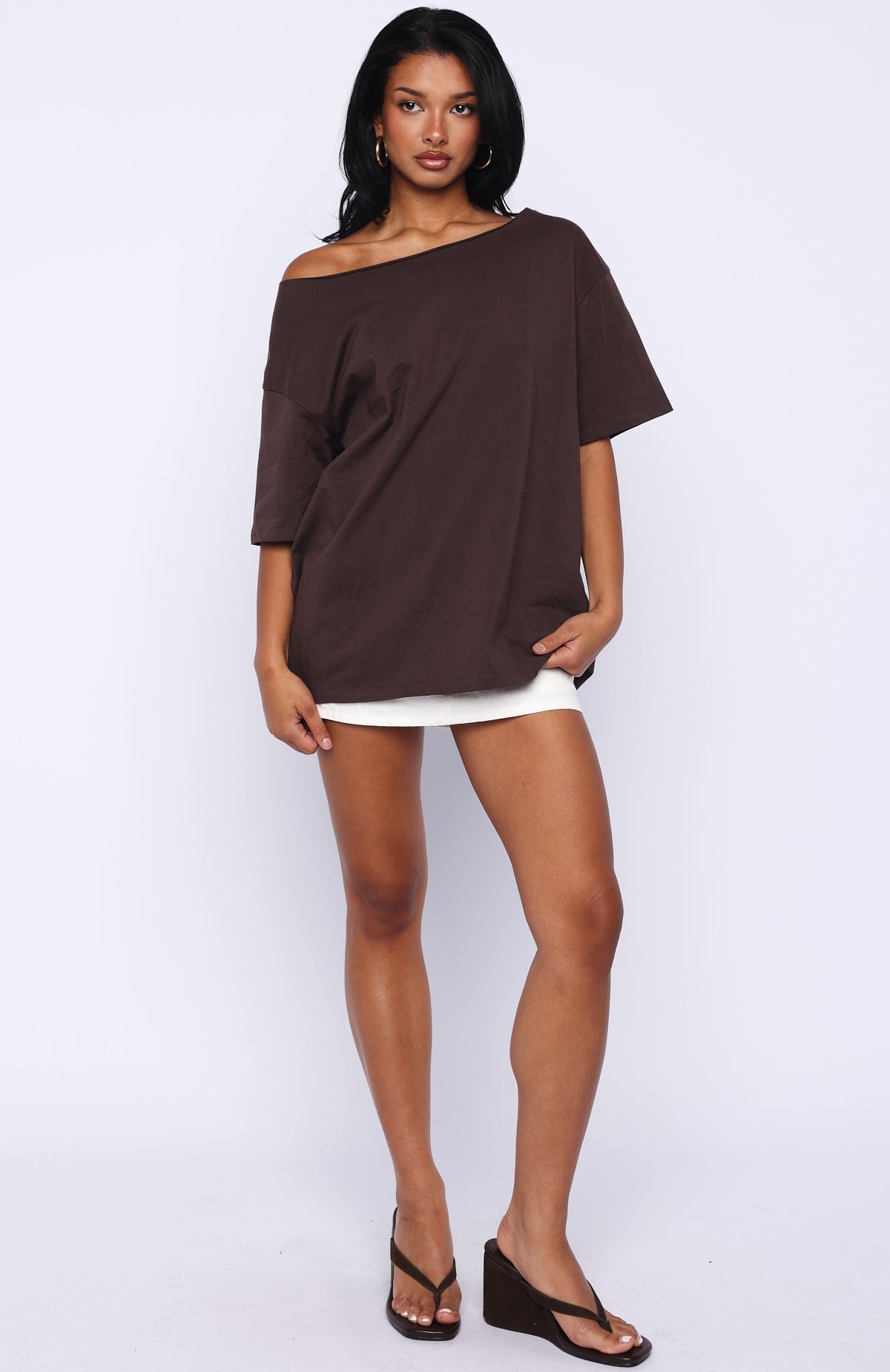 Give Me Options Off Shoulder Tee Chocolate