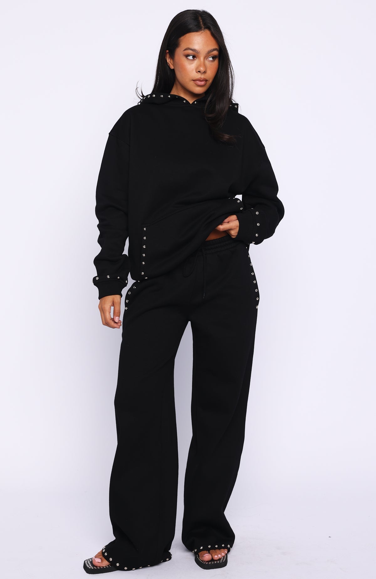 Glow Your Own Way Studded Oversized Hoodie Black