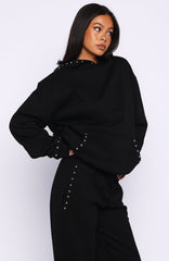 Glow Your Own Way Studded Oversized Hoodie Black
