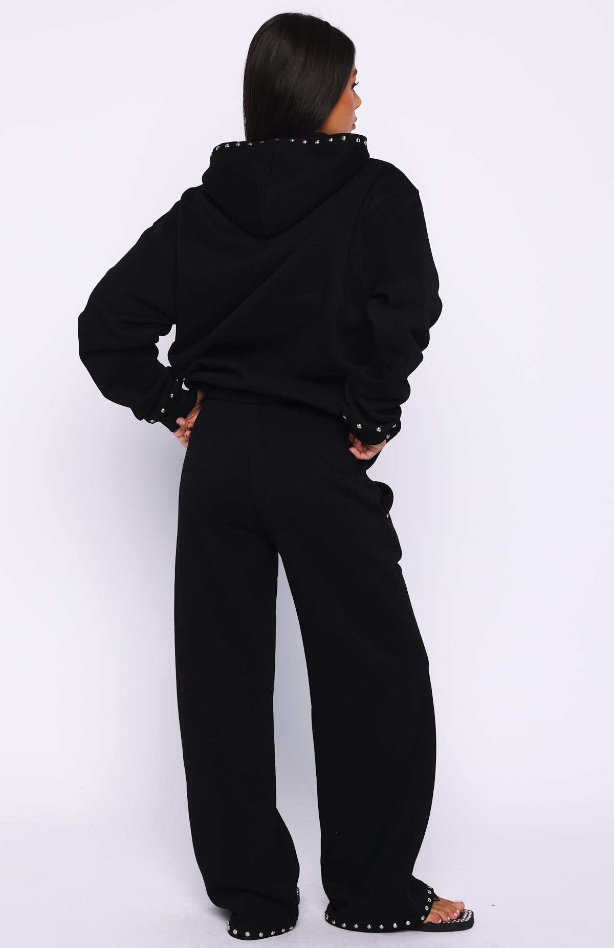 Glow Your Own Way Studded Wide Leg Sweatpants Black