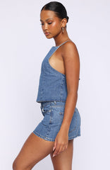 Happiness Is Key Denim Top Admiral Blue