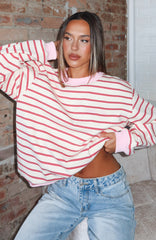 Happy Go Lucky Oversized Sweater Cream/Red Stripe