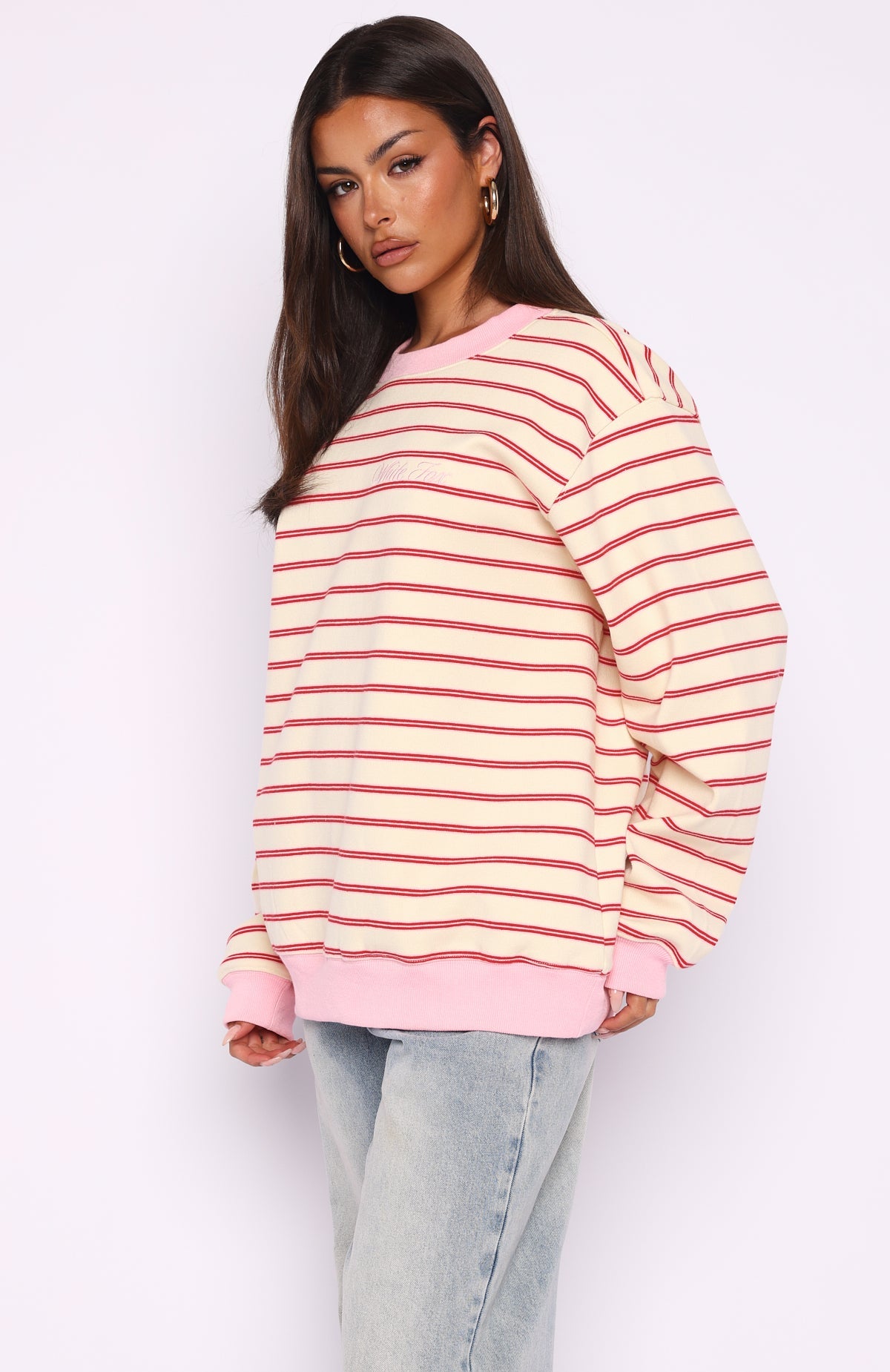 Happy Go Lucky Oversized Sweater Cream/Red Stripe