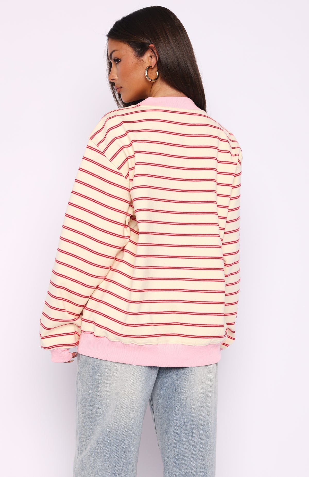 Happy Go Lucky Oversized Sweater Cream/Red Stripe