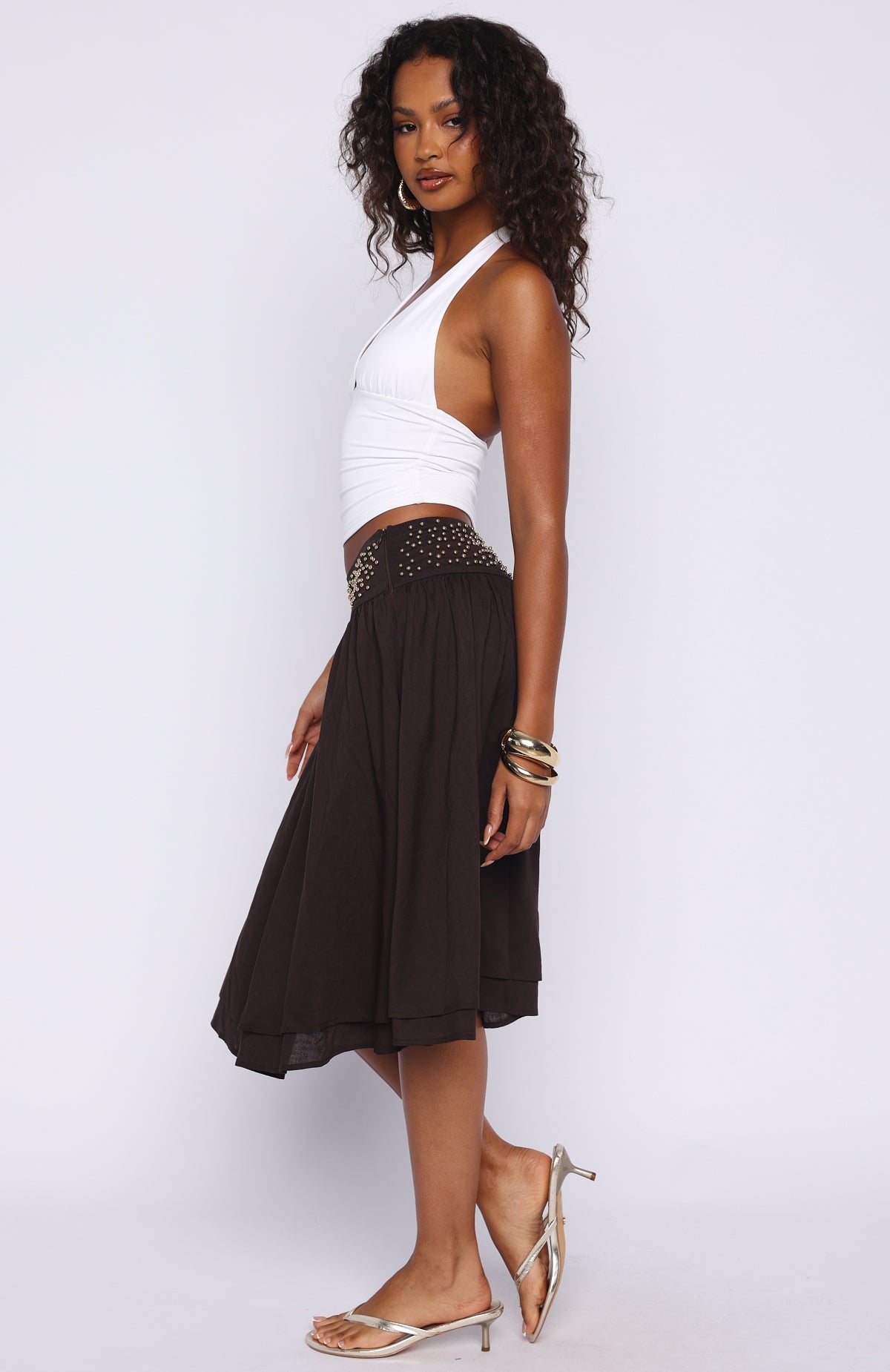 Heavenly Verse Studded Midi Skirt Espresso