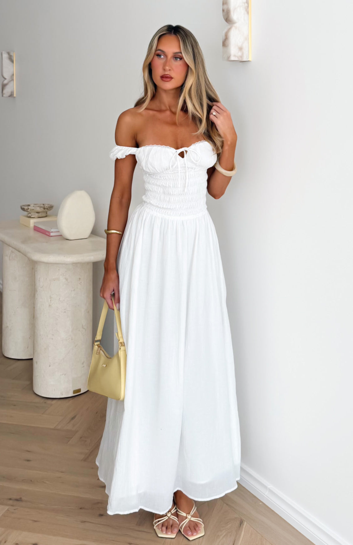 High Views Off Shoulder Maxi Dress White