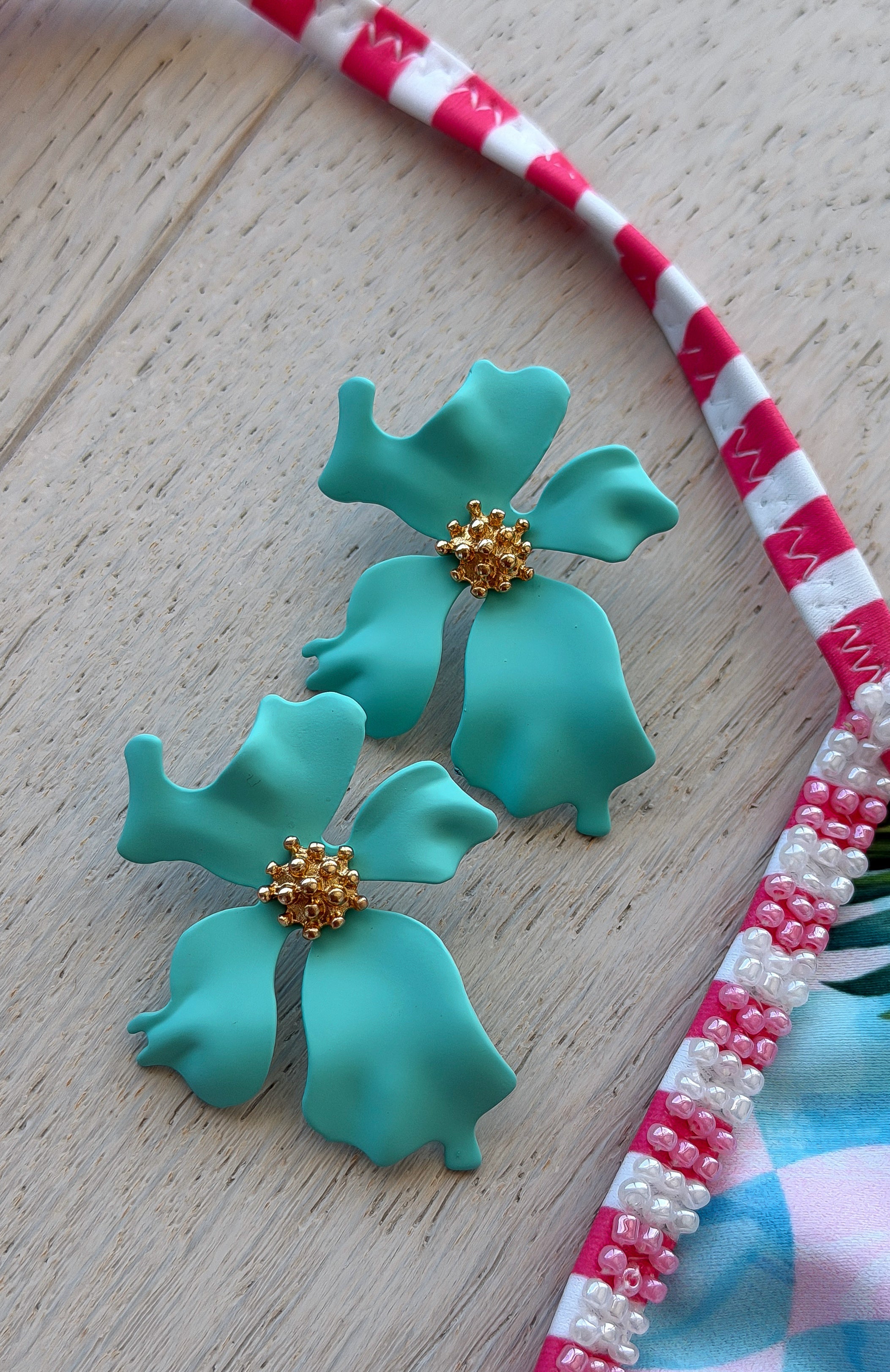 Hopper Earrings Aqua/Gold