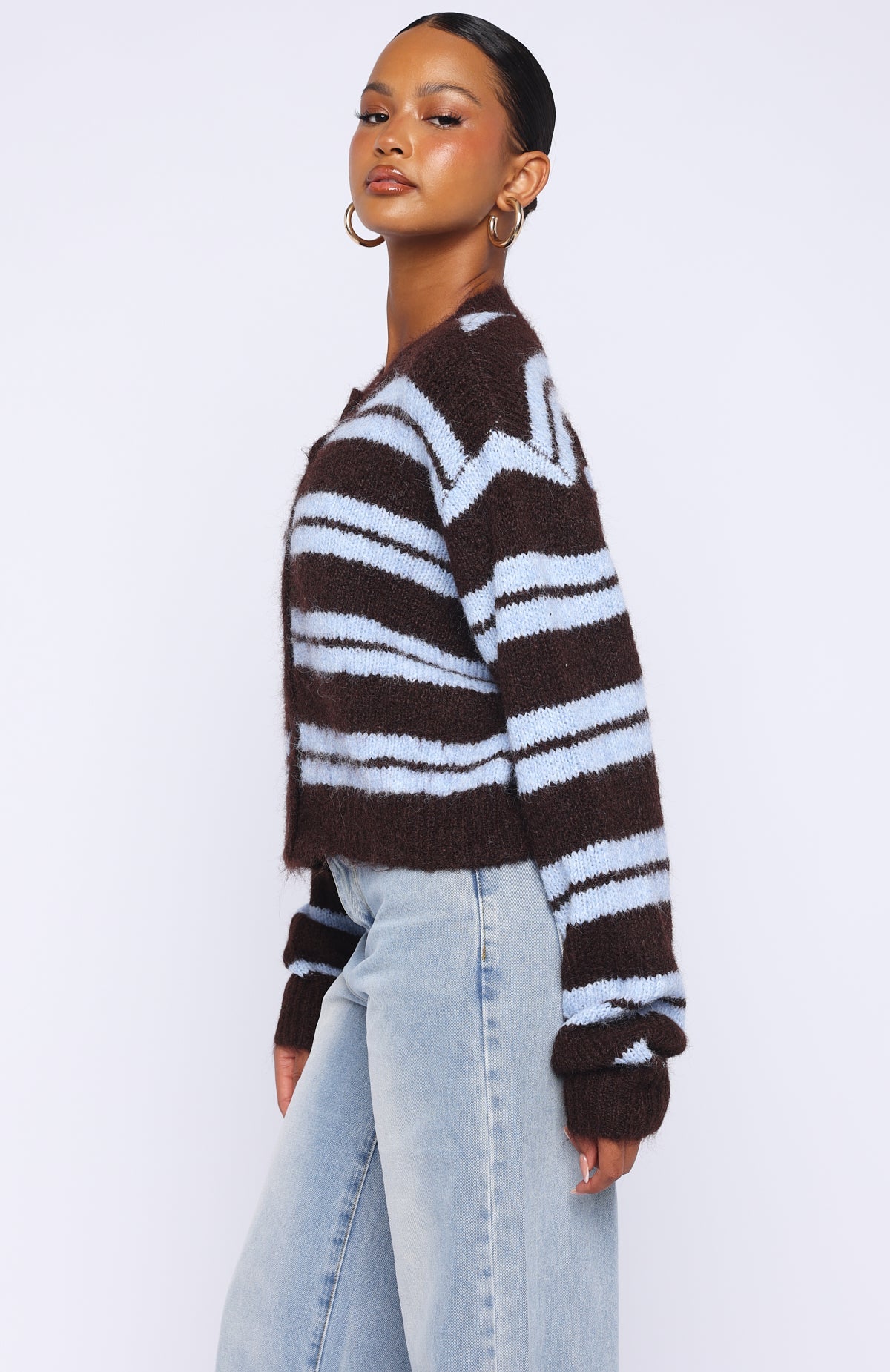 Ice Bae Stripe Knit Cardigan Blueberry Chocolate Stripe