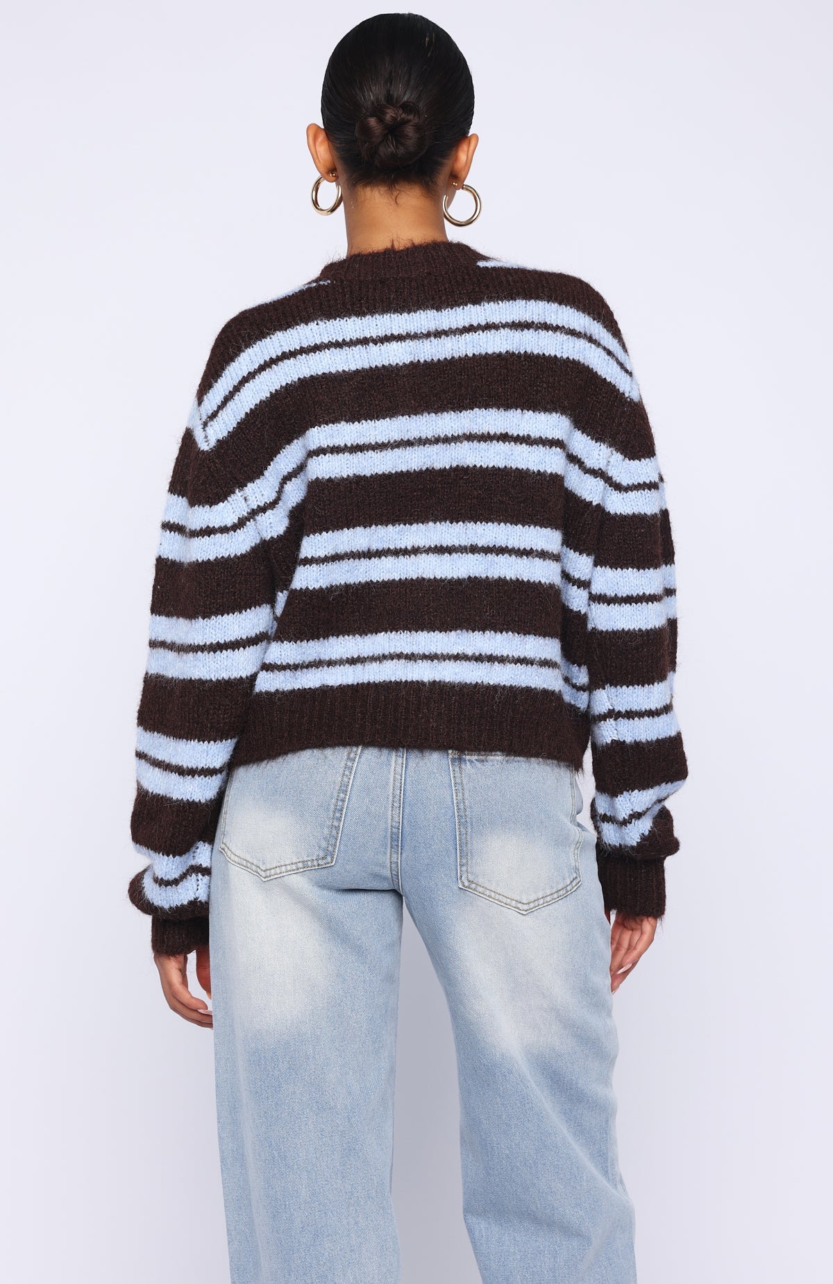 Ice Bae Stripe Knit Cardigan Blueberry Chocolate Stripe