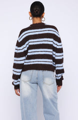 Ice Bae Stripe Knit Cardigan Blueberry Chocolate Stripe