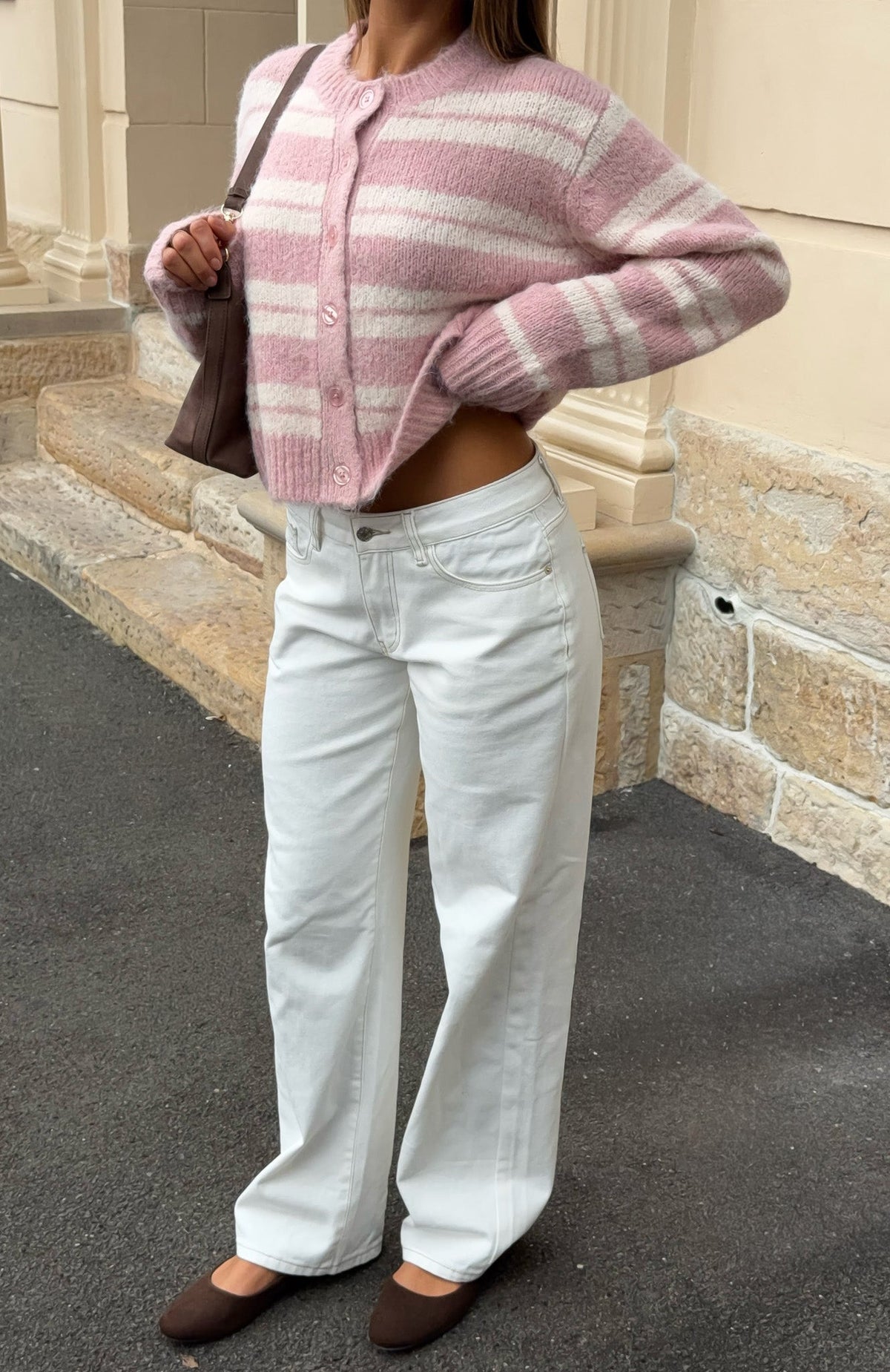 Ice Bae Stripe Knit Cardigan Strawberry Cream Stripe