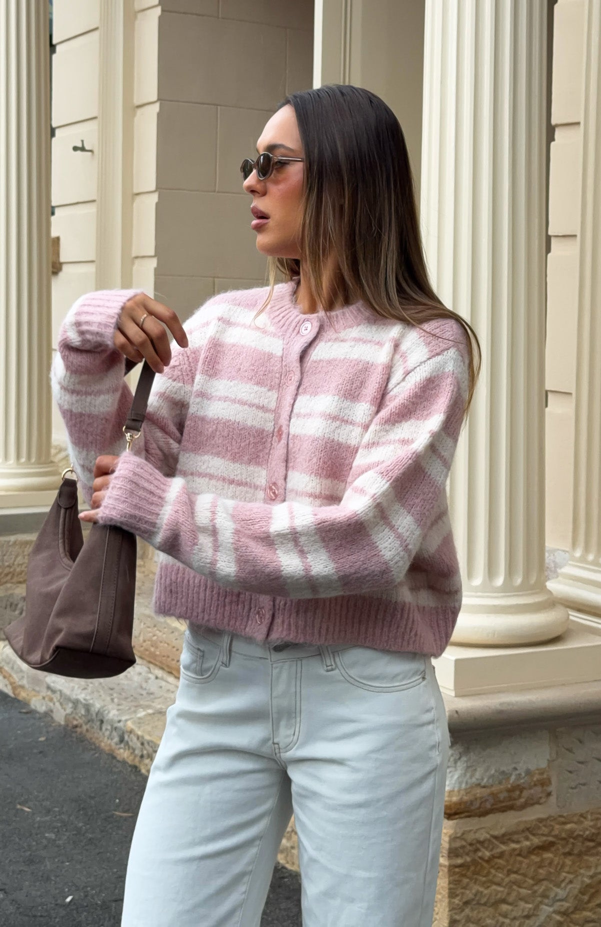 Ice Bae Stripe Knit Cardigan Strawberry Cream Stripe